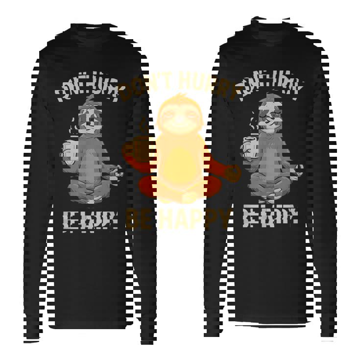 ナマケモノ コーヒー 瞑想 グラフィック 面白い 長袖Tシャツ