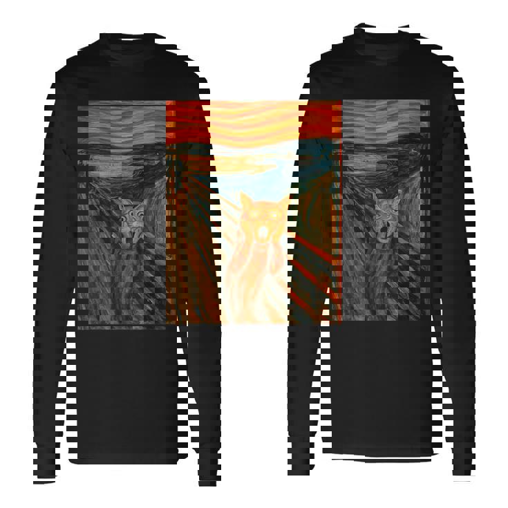 ニャンコの叫び 面白い 猫 ムンクの叫び パロディ おもしろ 服 おもしろグッズ ネタ 長袖Tシャツ