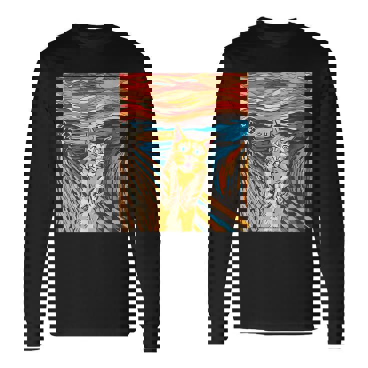 ニャンコの叫び 面白いtシャツ 猫 ムンクの叫び パロディ ネコ メンズ 子供 おもしろ 服 おもしろグッズ ネタ 長袖Tシャツ ギフトのアイデア