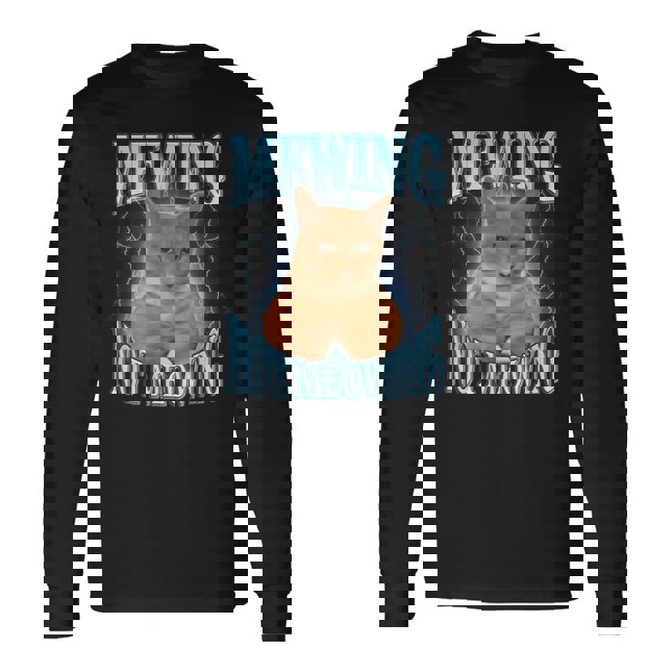 ニャーイングルックスマックスニャー付きファニーキャットミーム 長袖Tシャツ