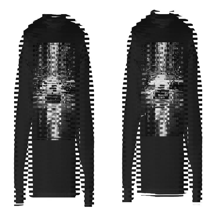 ニューヨークのタクシーのモノクロ写真 写真 長袖Tシャツ