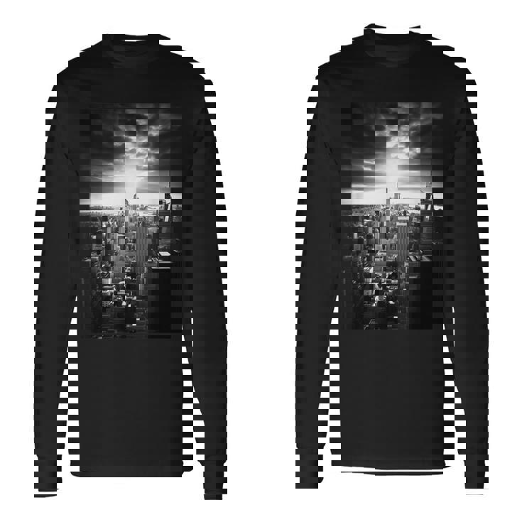 ニューヨーク市写真撮影 白黒写真 長袖Tシャツ