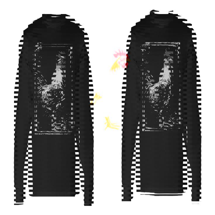 ニワトリ 絵画 描画 動物 アート グラフィック ニワトリ 長袖Tシャツ ギフトのアイデア