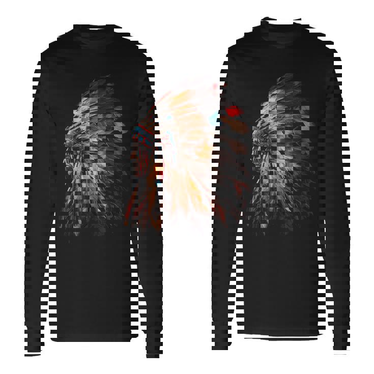 ネイティブアメリカン インディアン ヘッドドレス グラフィック メンズ レディース 長袖Tシャツ