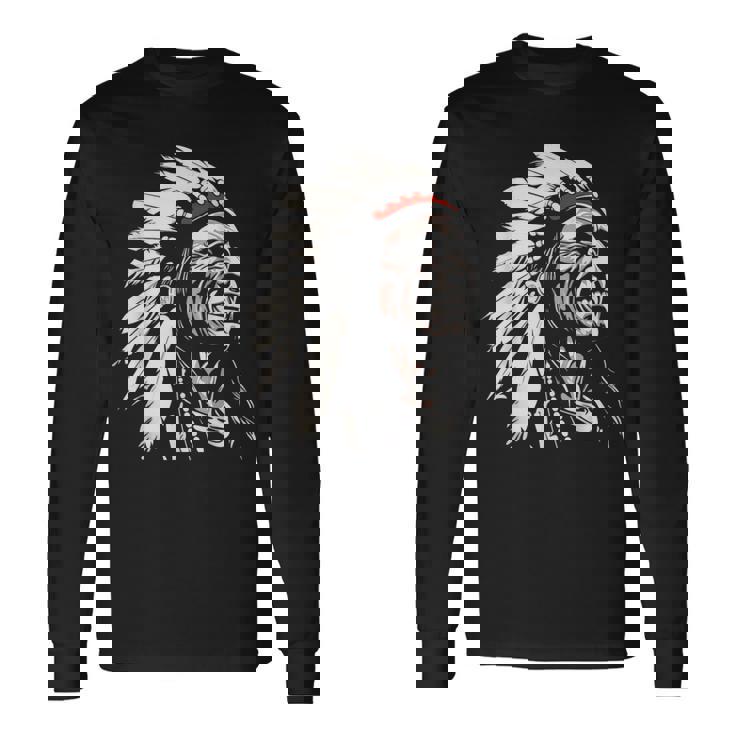 ネイティブアメリカン インディアン マルチカラー ビンテージデザイン 長袖Tシャツ