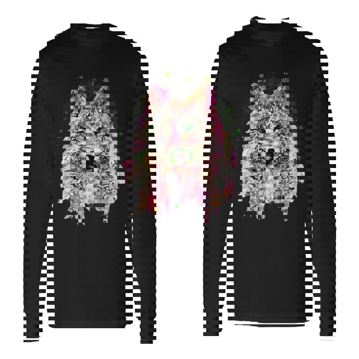 ネイティブアメリカン オオカミの頭 トライバル ボヘミアン タトゥーアート 長袖Tシャツ