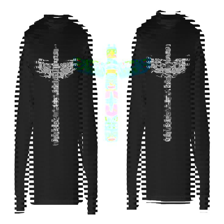 ネイティブアメリカン トーテムポール カラフル サンダーバードデザイン 長袖Tシャツ