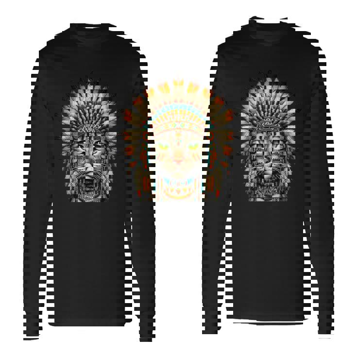 ネイティブインディアン 猫 子猫 ネイティブアメリカン インディアンフェザー 長袖Tシャツ