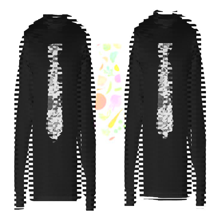 ネギニンジンと豆の柄のベジタブルタイ 長袖Tシャツ ギフトのアイデア