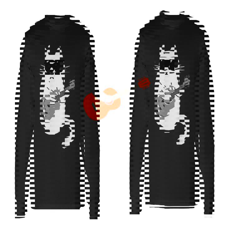 ネコとギター 猫とサングラス ネコ好き 猫飼い アコースティックギター エレキギター 音楽家 バンド ネコ 猫 長袖Tシャツ