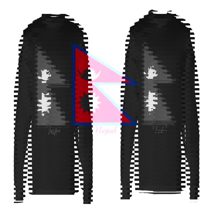 ネパールのネパール国旗のお土産。 長袖Tシャツ