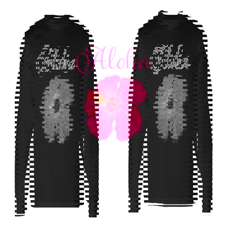 ハイビスカス Aloha アロハ《赤》（ハワイ・南国・フラダンス）夏【ビューティフル フラワー】キュート デザイン 長袖Tシャツ