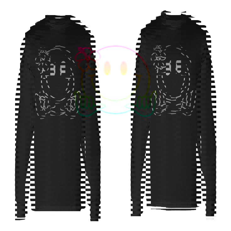 ハイビスカス シャカ スマイルフェイス レインボー ハッピーフェイス アロハ ハワイアン 長袖Tシャツ
