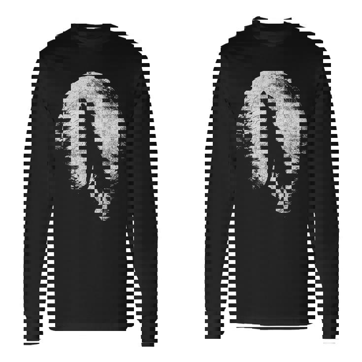 ハウリングウルフ 月光 森 シルエット 荒野 長袖Tシャツ