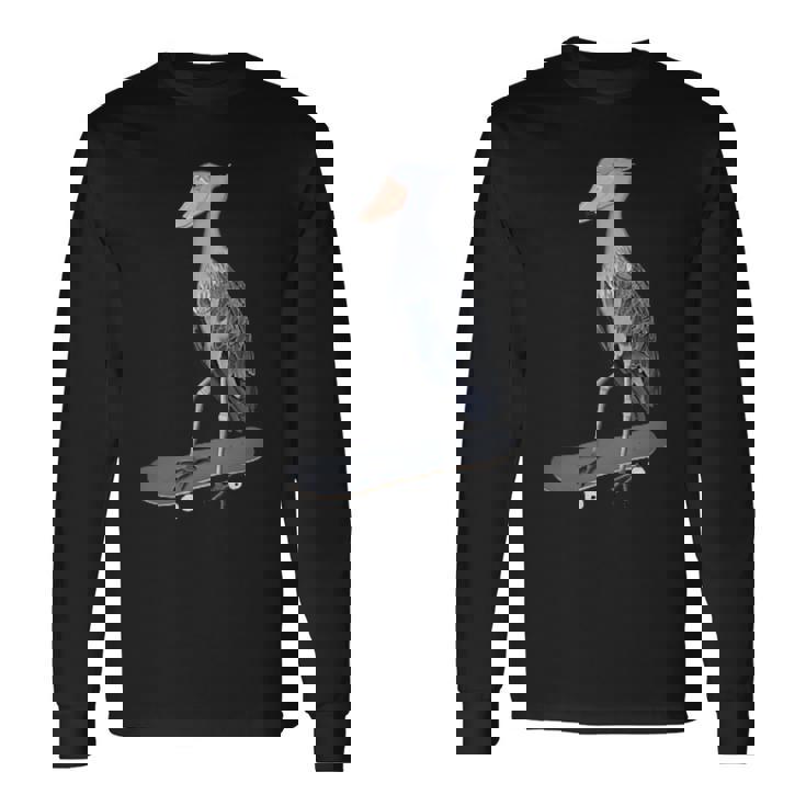 ハシビロコウ スケートボード 鳥 動物 図 バードウォッチング 贈り物 鳥類学者 生物学者 自然科学 長袖Tシャツ