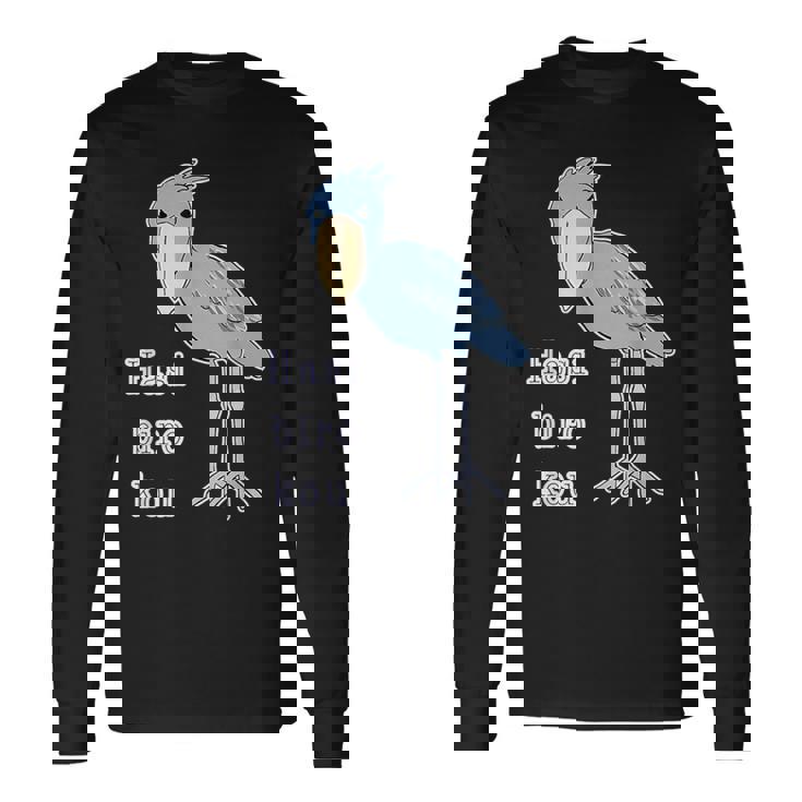 ハシビロコウさん 『セルフィー』青い鳥【どうぶつフレンズ 】ゆるくて かわいい 動物園の生き物 イラスト 長袖Tシャツ