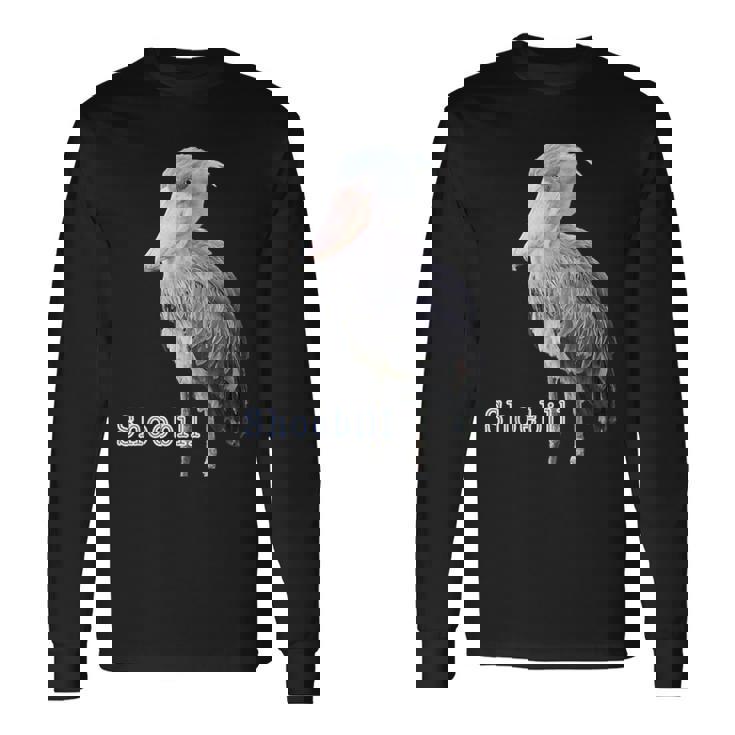 ハシビロコウ（写真 切り抜き）大きな 青い鳥 グッズ 長袖Tシャツ