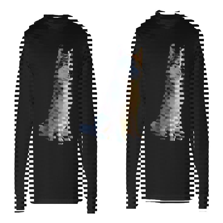 ハスキーがモチーフの愛犬家 シベリアンハスキーが大好き 長袖Tシャツ