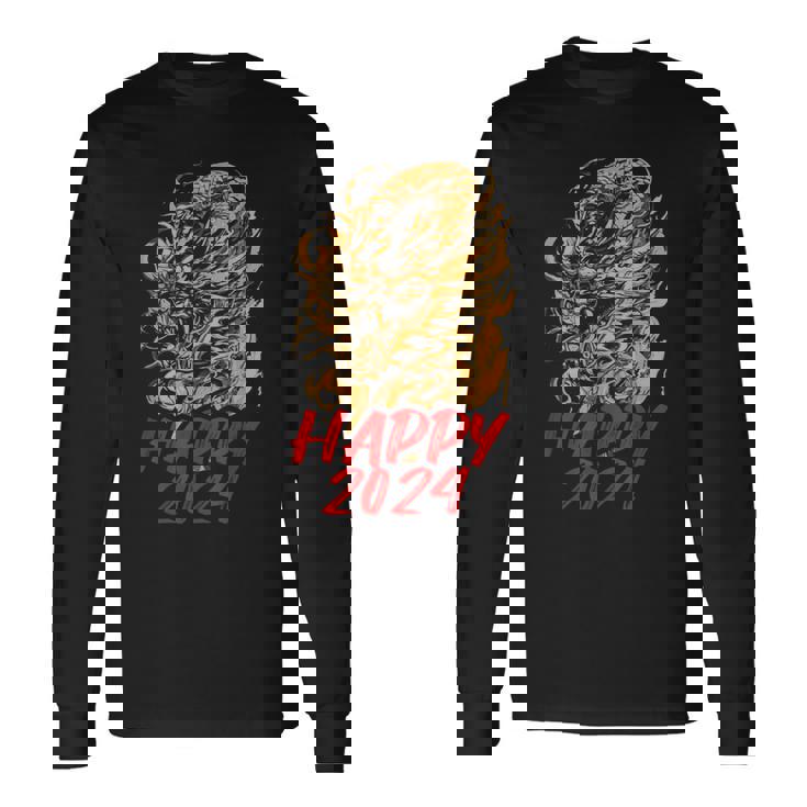 ハッピー2024ドラゴンイヤーチャイニーズ2024ハッピーニューイヤー 長袖Tシャツ
