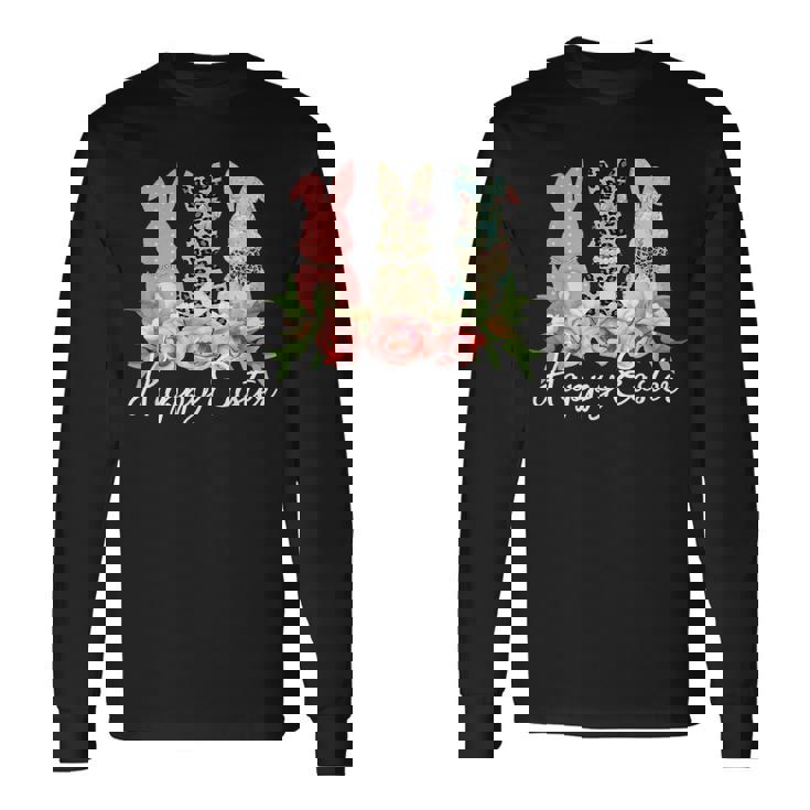 ハッピーイースター 3匹のウサギ 春のハント 卵 おもしろウサギ 長袖Tシャツ