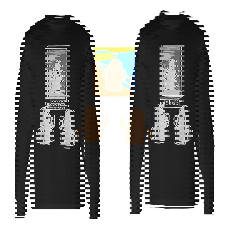 ハニワくん の ムンクの叫び と 見つめる 埴輪【ゆるフレンズ】名画 パロディ キャラクター かわいい イラスト 面白い 長袖Tシャツ