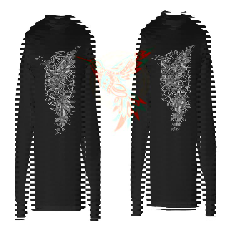 ハミングバード・トライバル・アート ネイティブアメリカン・インディアン・インディジナス 長袖Tシャツ