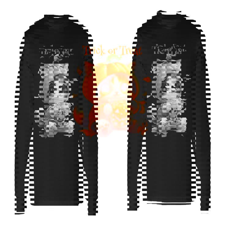 ハロウィン わがまま猫 ねこ ラーメン好き かわいい おもしろ マンガ 長袖Tシャツ