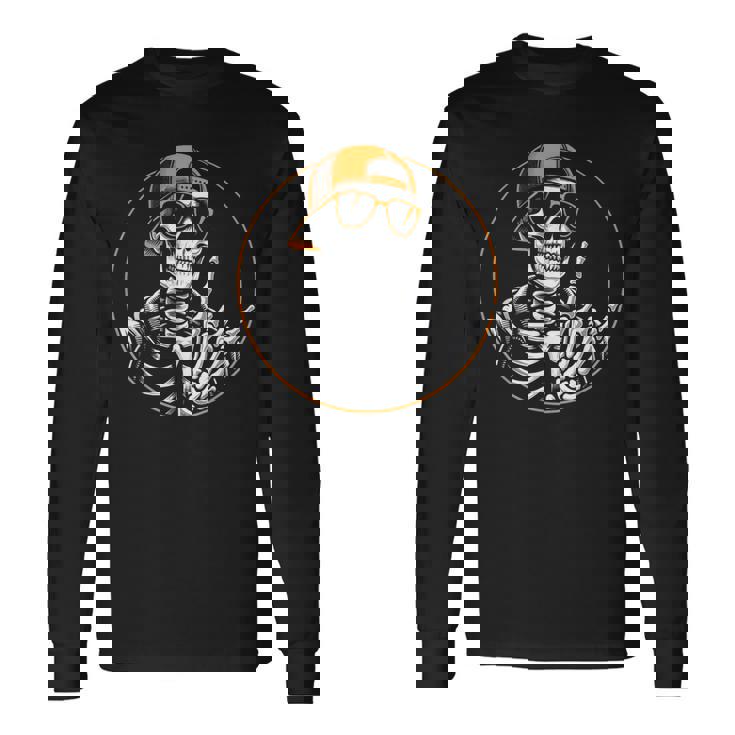 ハロウィン スケルトン ロックハンド ロッカー メンズ ボーイズ ロックミュージック 長袖Tシャツ ギフトのアイデア