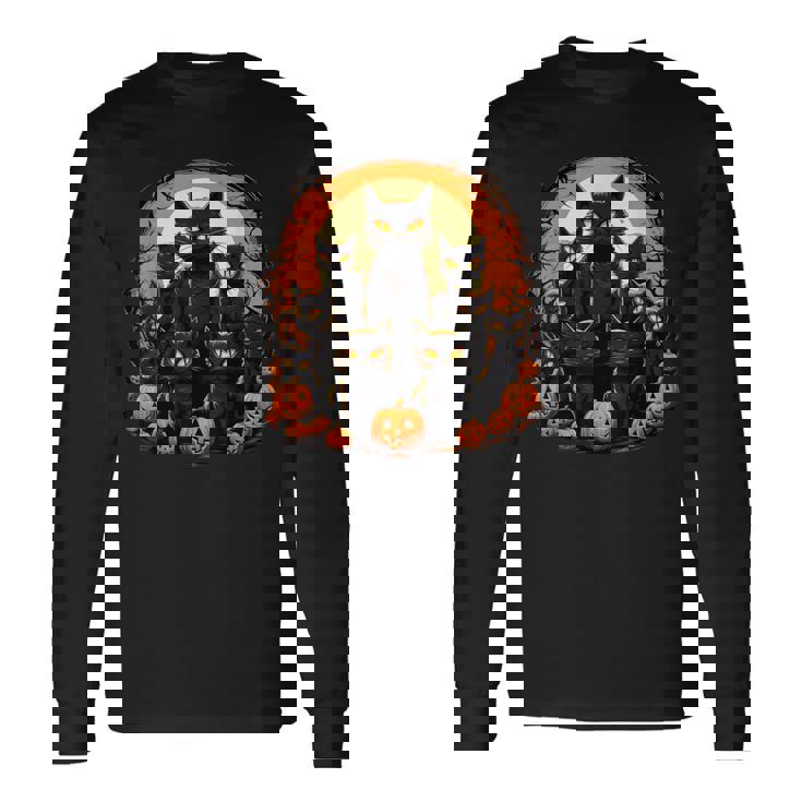 ハロウィン 黒猫 パンプキン 面白い レトロデザイン 長袖Tシャツ