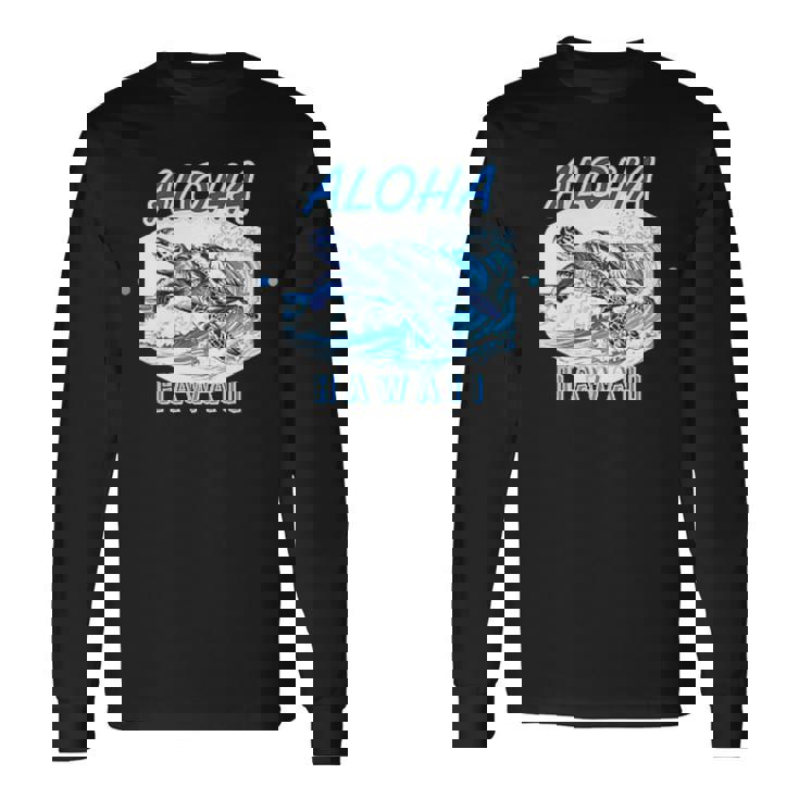 ハワイ ハワイアン ワイキキビーチ サーフボート ヤシの木 アロハ 夏 風景 海好き ウミガメ 波乗り 長袖Tシャツ