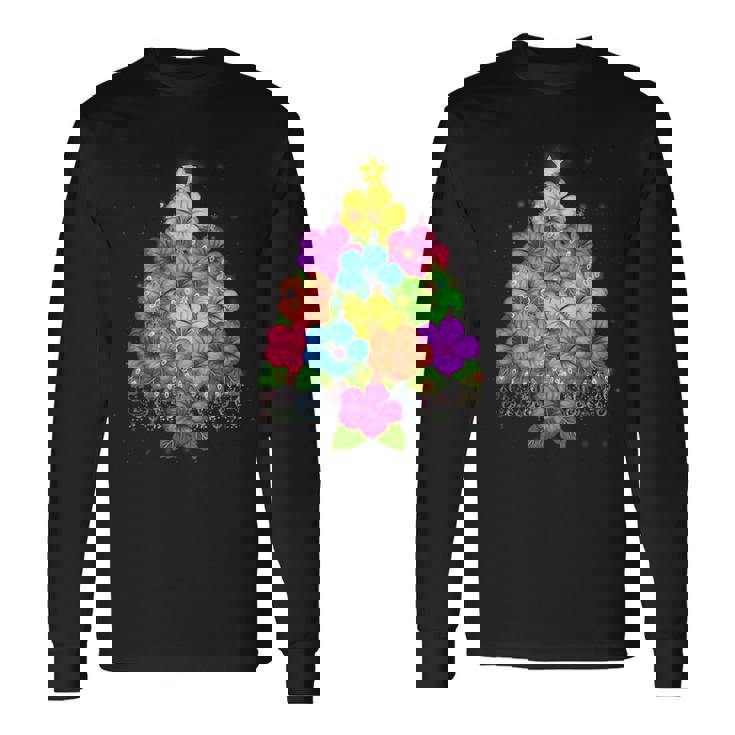 ハワイアン クリスマス ハイビスカス フラワー ツリー ハワイ トロピカル 長袖Tシャツ