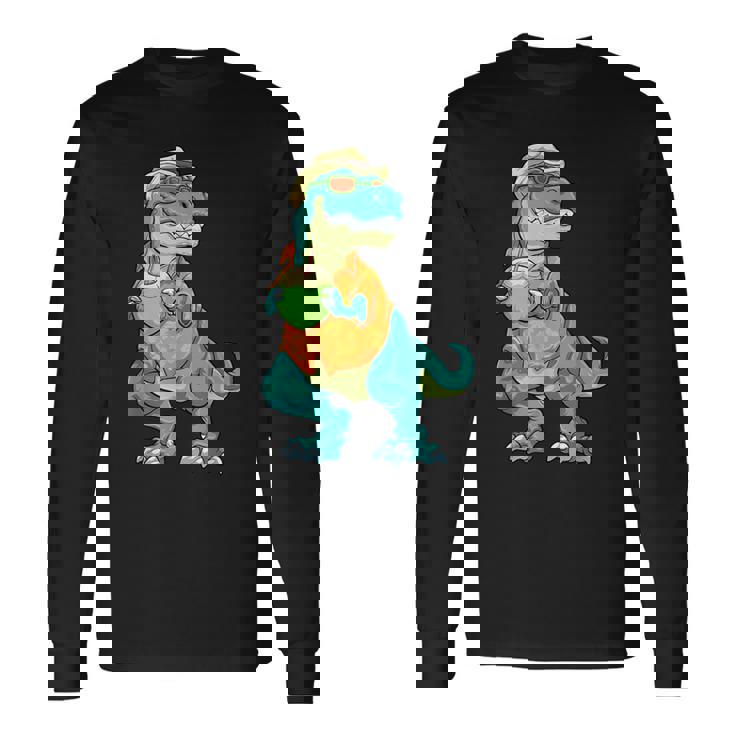 ハワイアン 恐竜 シャツ サマー T レックス トロピカル バケーション アロハシャツ 長袖Tシャツ