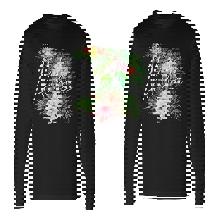 ハワイアンハイビスカスの花 アロハ 長袖Tシャツ