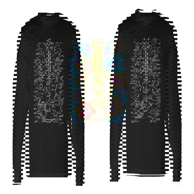 ハワイ・ミュージック レトロ・ルック・ウクレレ 長袖Tシャツ