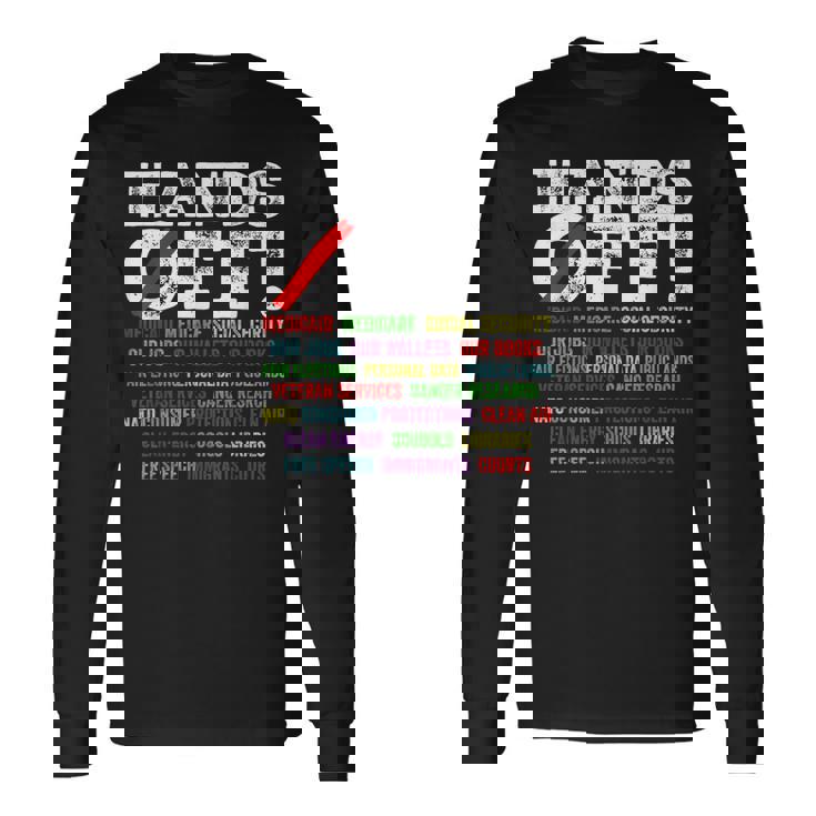 ハンズオフ抗議 社会保障とメディケア抗議 長袖Tシャツ