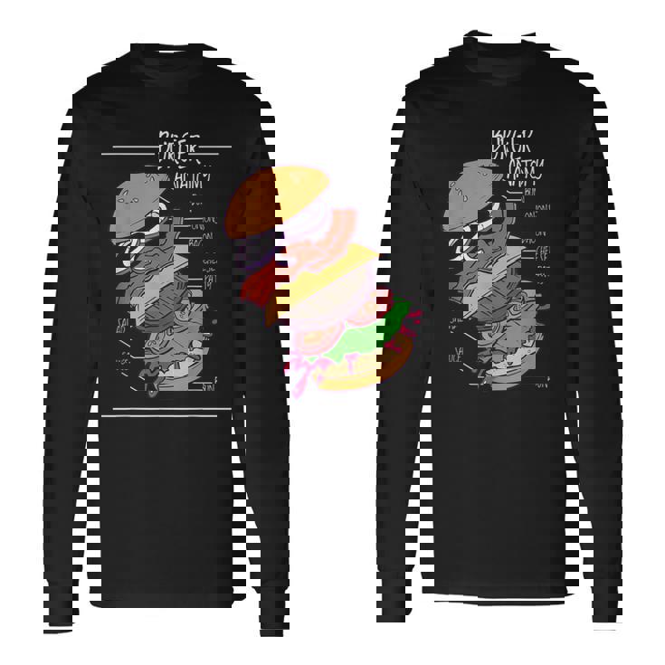 ハンバーガー 解剖図 面白いtシャツ ファストフード メンズ おもしろ グッズ 面白い 服 オリジナル ネタ 食べ物 長袖Tシャツ