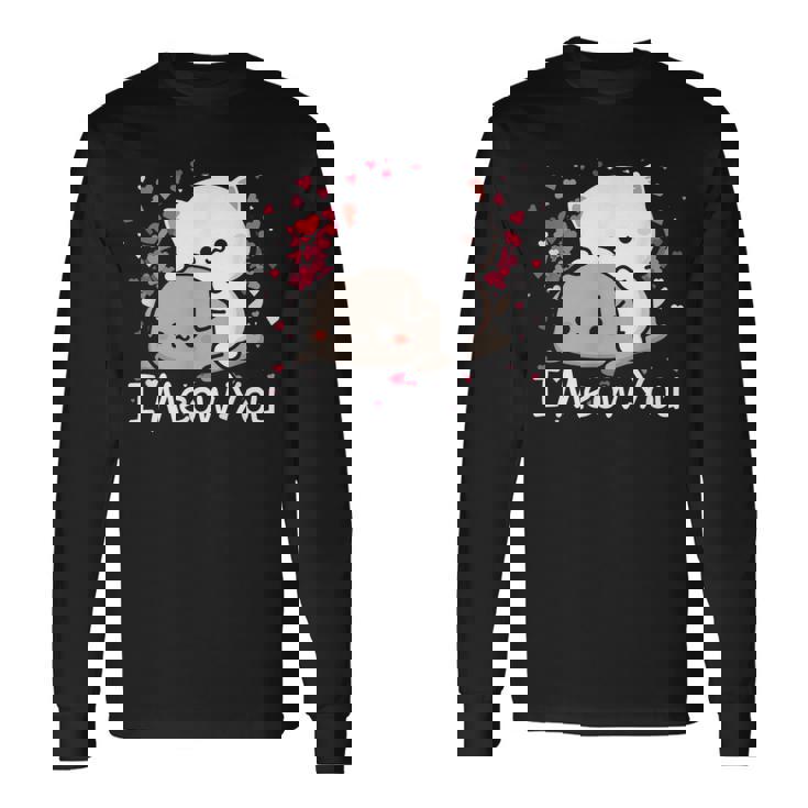 ハート バレンタイン ピーチゴマ 猫 カップル I Meow You 長袖Tシャツ