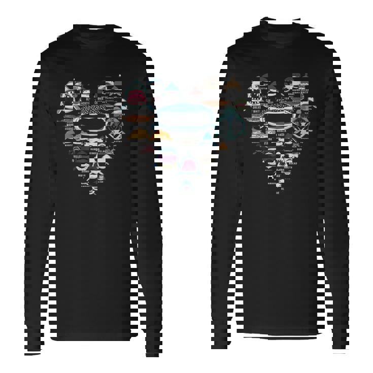 ハート ラブ サメ フェイス ファニー シャルカホリック 長袖Tシャツ