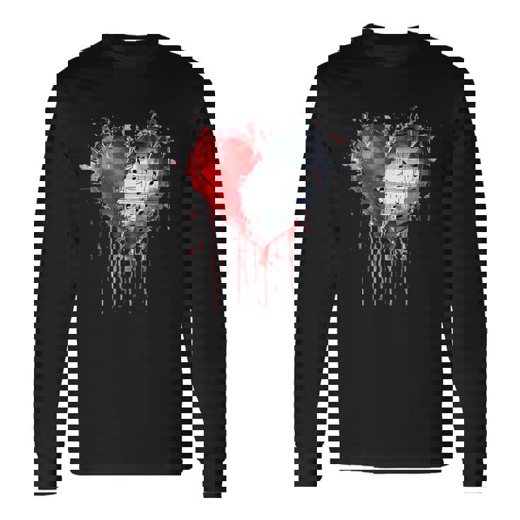 ハート 音符 パンクロック ゴシック 音楽愛好家 長袖Tシャツ