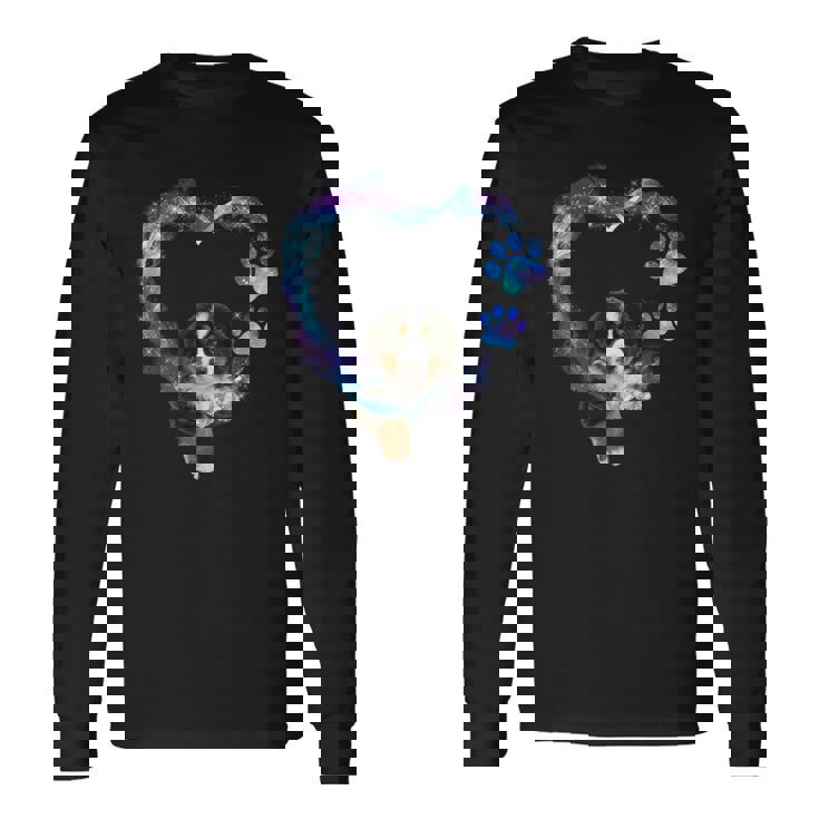 ハートの中の面白いバーニーズマウンテンドッグ 長袖Tシャツ