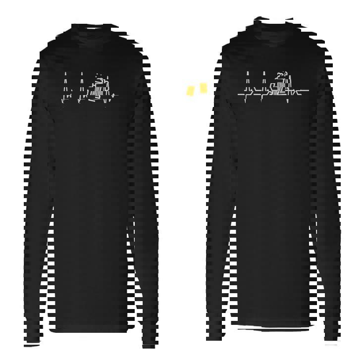 ハートビート ビール 酒好き ビール好き 飲み会好き 酒飲み ジョーク 心電図 長袖Tシャツ ギフトのアイデア