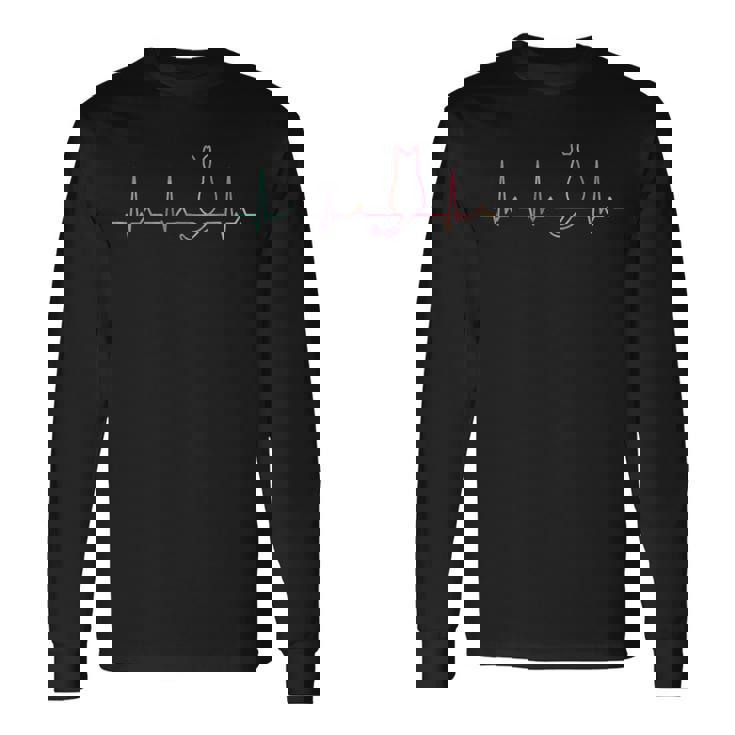 ハートビート 猫好き ねこ好き ネコ好き ハートビート猫 後ろ姿 猫の飼い主 おもしろ 可愛い ネコ 猫 ねこ 長袖Tシャツ ギフトのアイデア