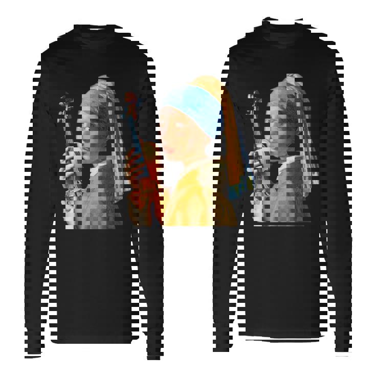 バイオリン 楽器 面白いtシャツ フェルメール かわいい メンズ 子供 おもしろ 服 グッズ ネタ 音楽 長袖Tシャツ ギフトのアイデア