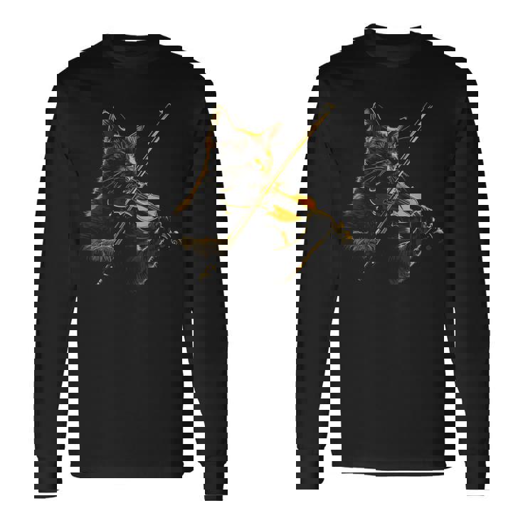 バイオリン 猫 面白い クラシカル 音符 オーケストラ ヴァイオリニスト 長袖Tシャツ