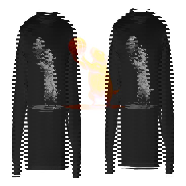 バスケットボール ドローイング バスケットボール 恋人 カピバラ 動物 アート 長袖Tシャツ