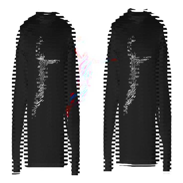 バスケットボール 選手 スラム ダンク 赤 フラクタル 抽象芸術 スポーツ 長袖Tシャツ