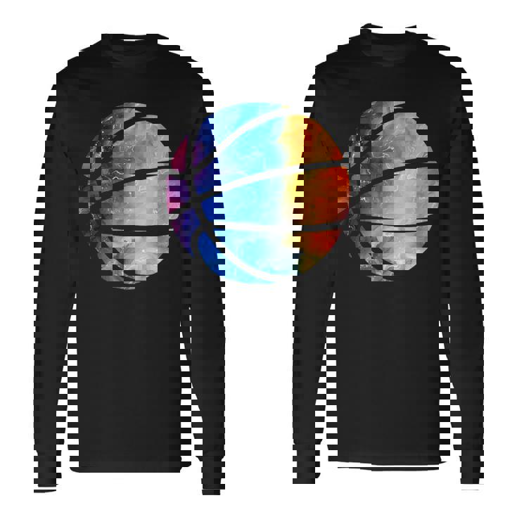 バスケットボールのシルエットカラフルな水彩画 長袖Tシャツ