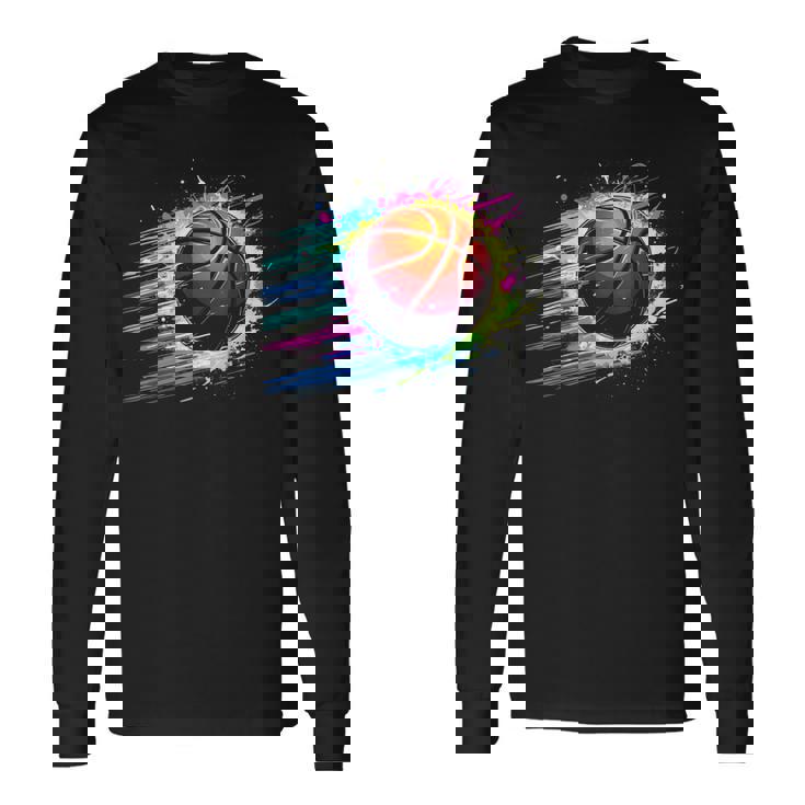 バスケットボール選手 カラフル タイダイ カラーアート スポーツ愛好家 長袖Tシャツ