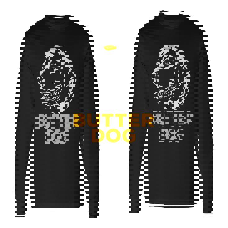 バター犬-彼のバターと一緒に犬面白いミーム 長袖Tシャツ