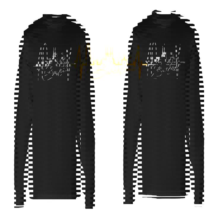 バルセロナのスカイライン ハートビート スペイン バルセロナ大好きi Love Barcelona 長袖Tシャツ